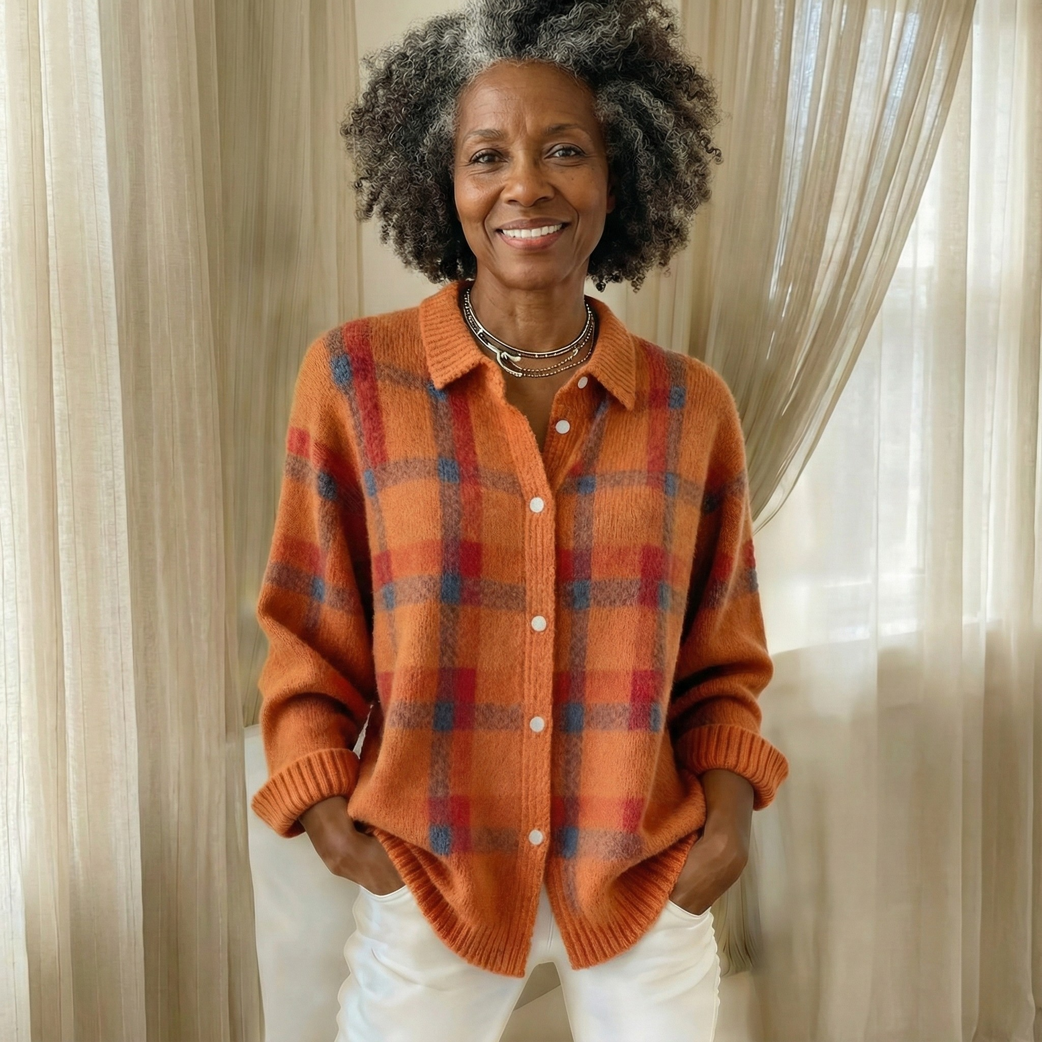 Laroq Paris™ | Anna - Cardigan en Tricot Doux à Carreaux